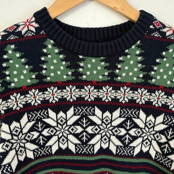 Aspen Fair Isle Christmas Sweater Deer Snowflake Trees Navy Green Size Small - Picture 4 of 8